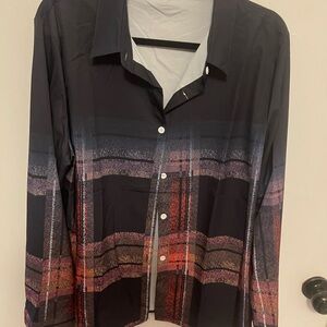 Casual Black and Red Button Down Shirt with Gradient Design